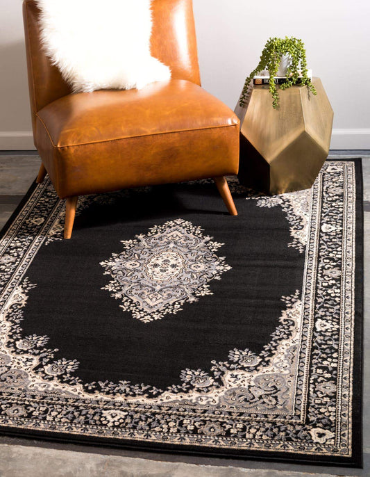 Traditional Medallion Black Soft Area Rug