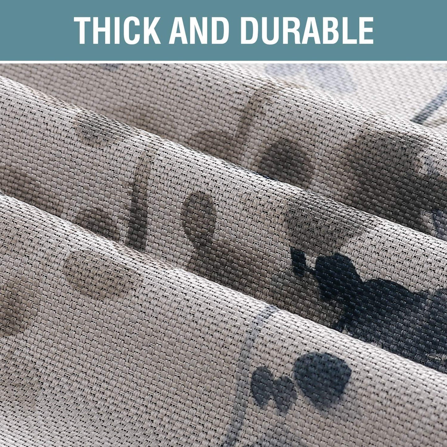 Linen Blackout Curtains 63 Inches Burlap Effect Linen Curtain Draperies for Grey Floral Printing Grommet 2 Panel