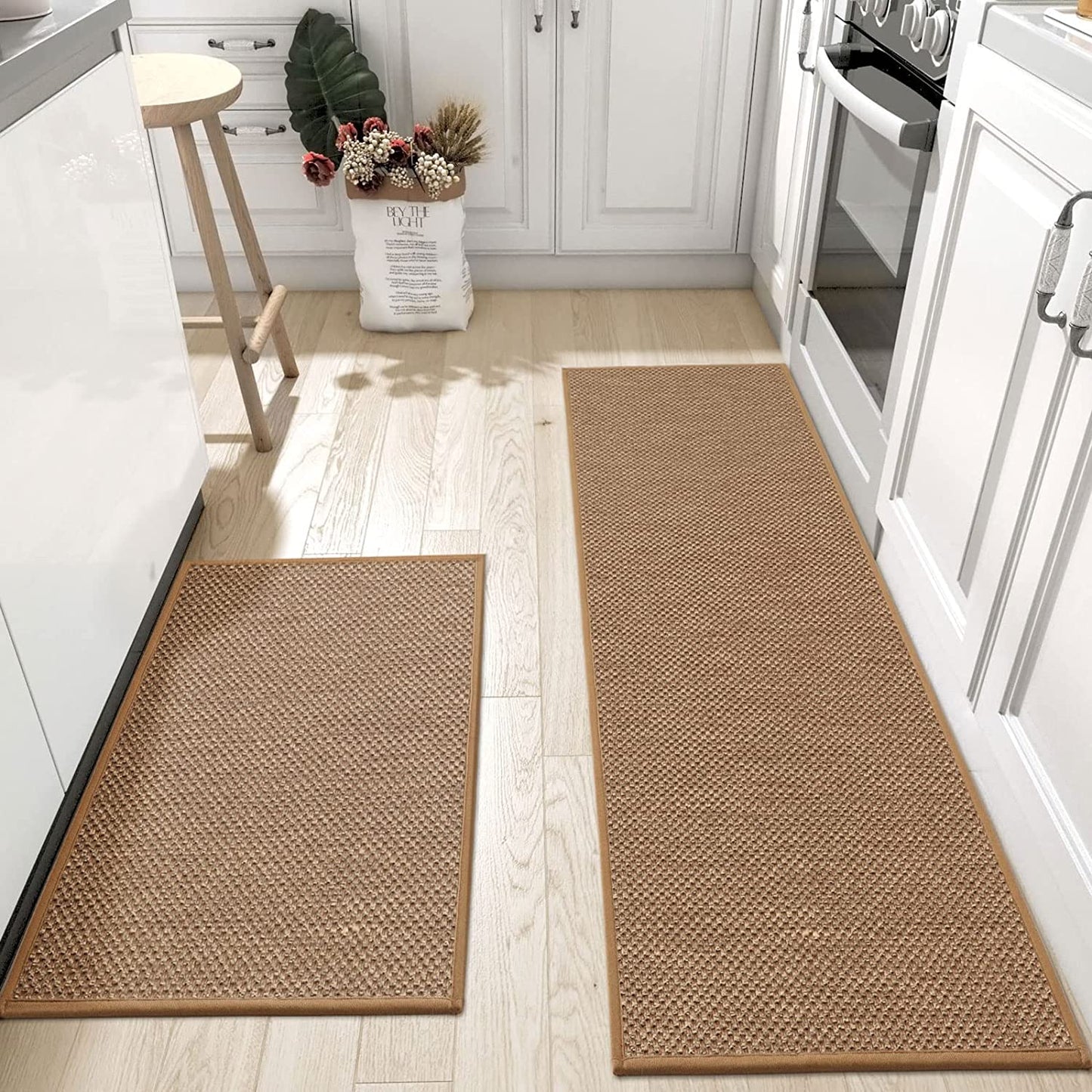 Non slip, washable, 2 PCS Woven Kitchen Rug Set of 2 - Khaki