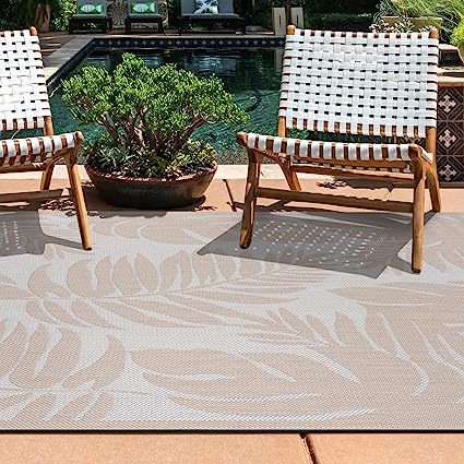 Salvora Floral Leaves Textured Flat Weave Easy Cleaning Outdoor Rugs - 2' x 3' Green