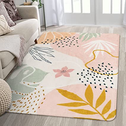 Modern Abstract Non-Slip Minimalist Art Area Rug Accent Distressed Washable Floor Carpet