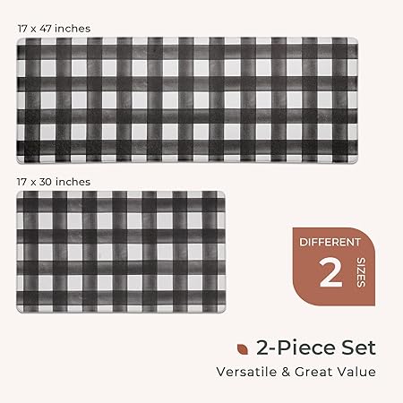 Anti Fatigue Waterproof & Non-Skid Cushioned Washable  Modern Farmhouse Plaid 2 Piece Set, 17“*30”+17“*47”