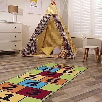 Machine Washable Wrinkle Free Abstract Hopscotch Design Cotton 3x6 Kid's Area Rug