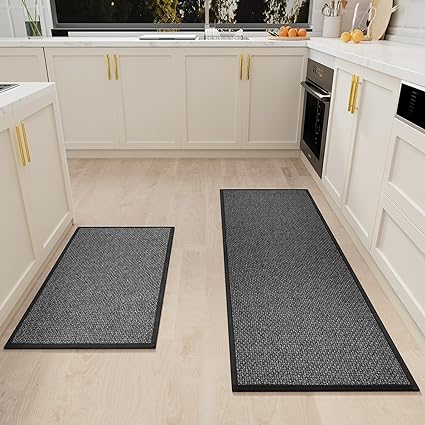 Rubber Backing Cushioned Non Slip Kitchen Rugs , Washable for Kitchen, Office, Home, 17.3"x47"+17.3"x30" (Brown)