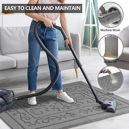 Machine Washable Non-Slip Rubber Backing Entrance Rug, Low Profile Absorbent Dirt Trapper Doormat