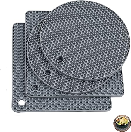 Silicone Trivets for Hot Dishes Heat Resistant Mats-- Non Slip Counter Protector Mat Pack 4 Black