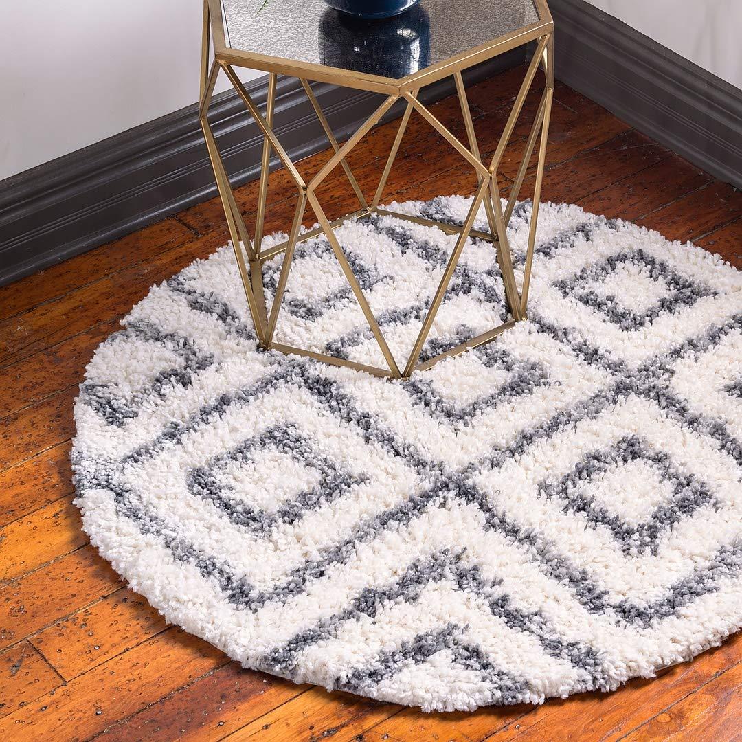 Lattice Tassel Ivory Gray Plush Shag Area Rugs