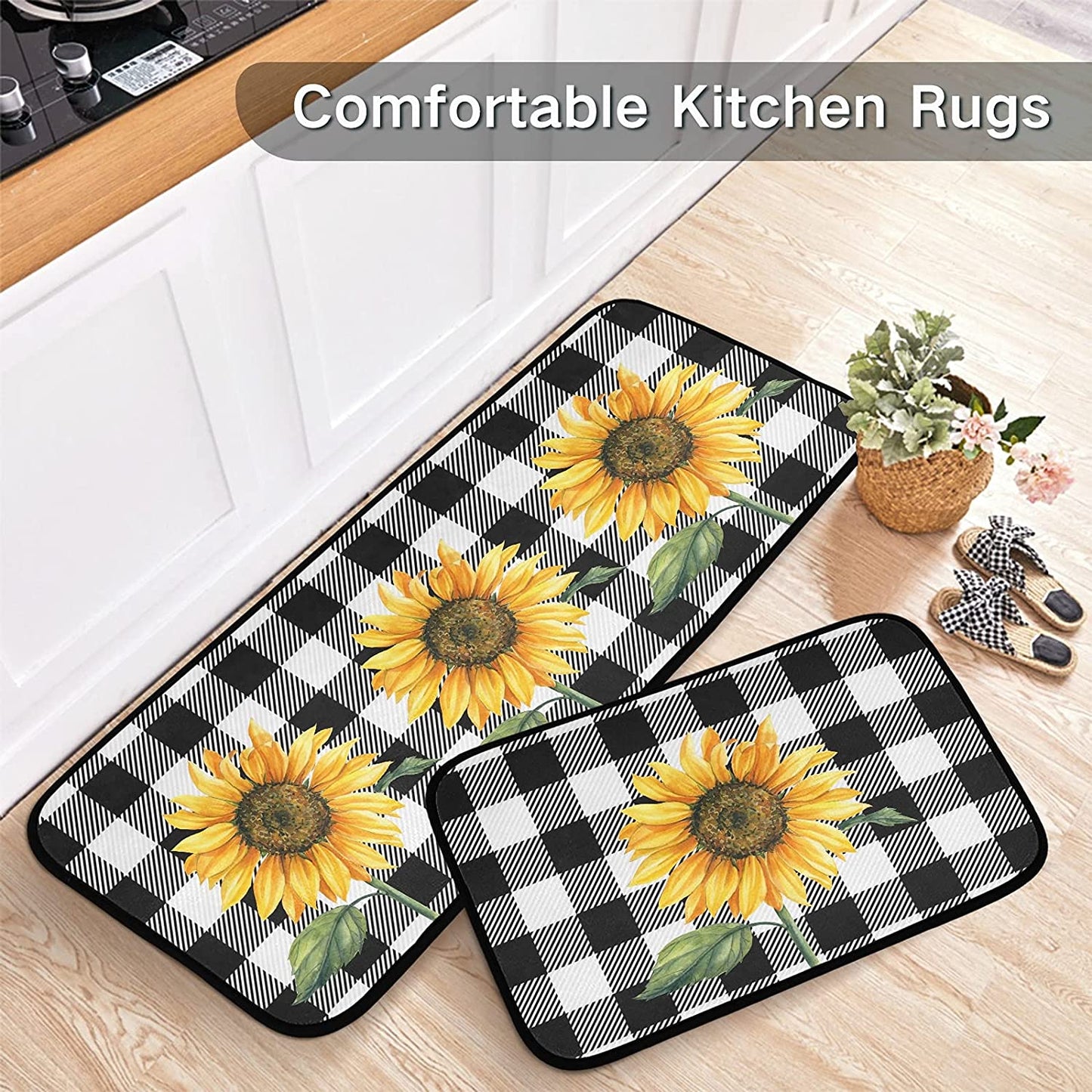 2 Pieces Honeycomb Beehive Wasp Bumblebee Anti Fatigue Kitchen Rug Set - 20"x28"+20"x47" 20"x28"+20"x47"