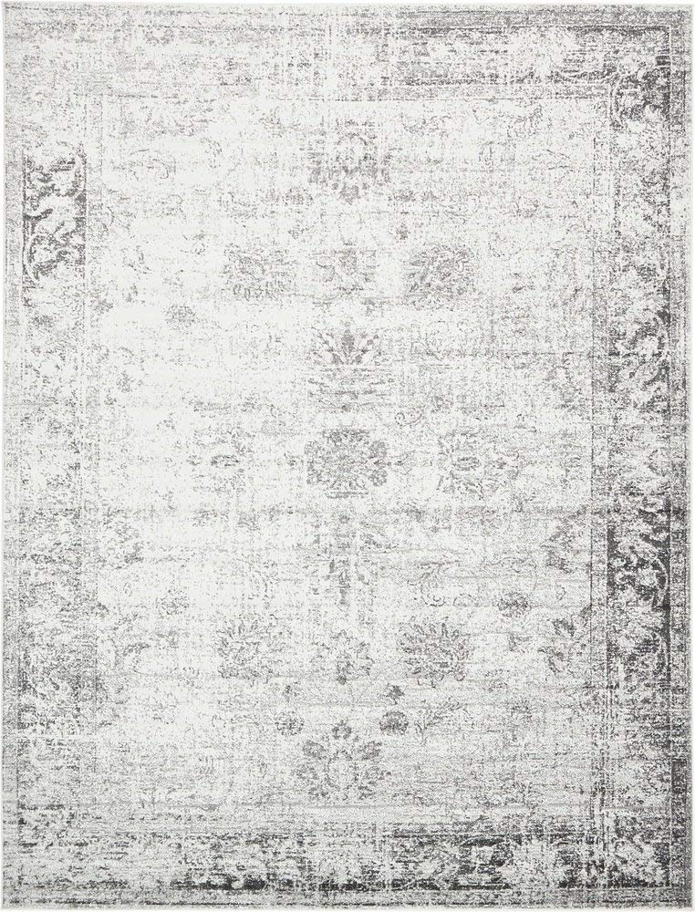 Vintage Distressed Bordered Gray Area Rugs