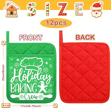 Machine Washable Heat Resistant Christmas Pot Holders with Pocket Xmas Funny Pot Mat, (Black,6 Pieces)