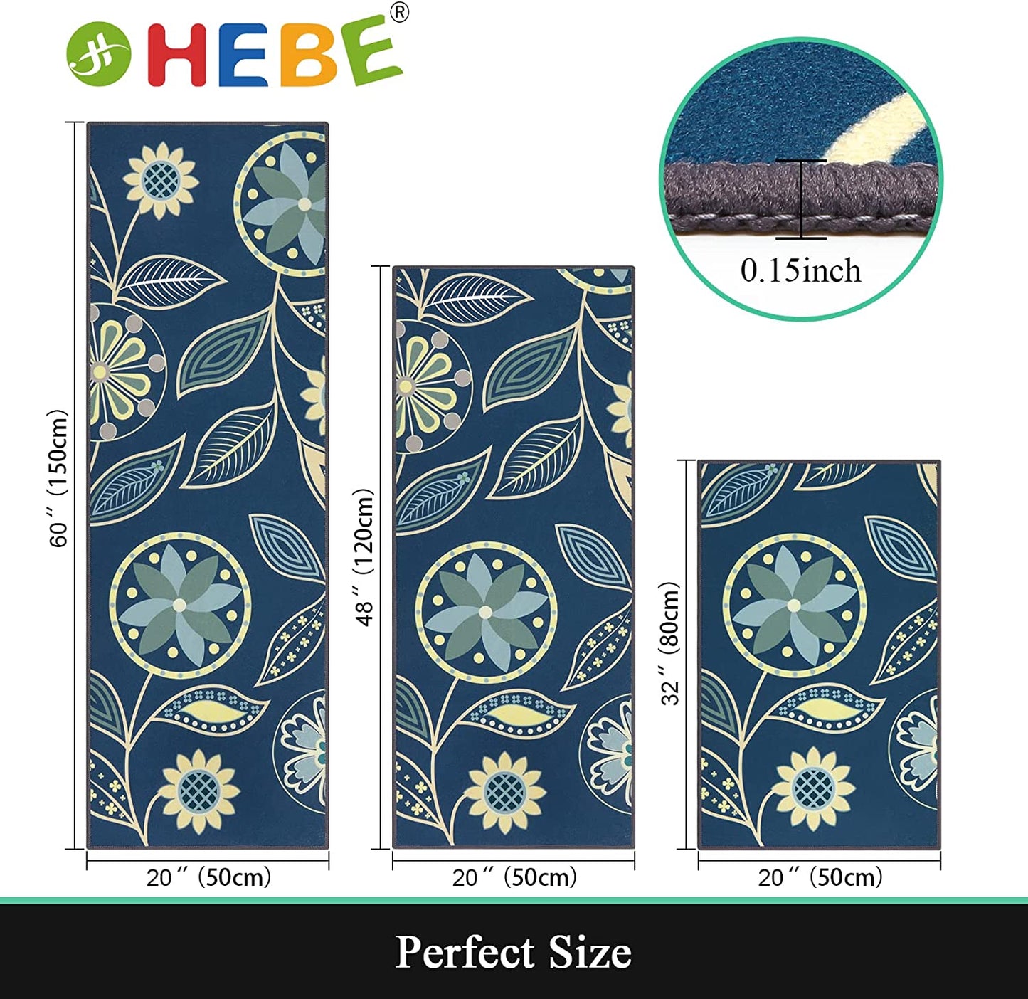 Boho Sets 3 Piece Washable Kitchen Rug