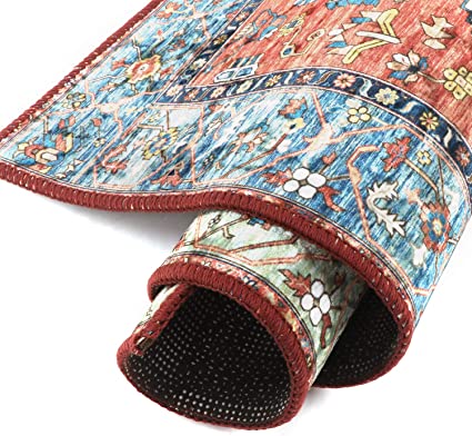 Non-Slip Distressed Vintage Persian Oriental, Small Accent Throw Low Pile Traditional Area Rug - 2' X 3'