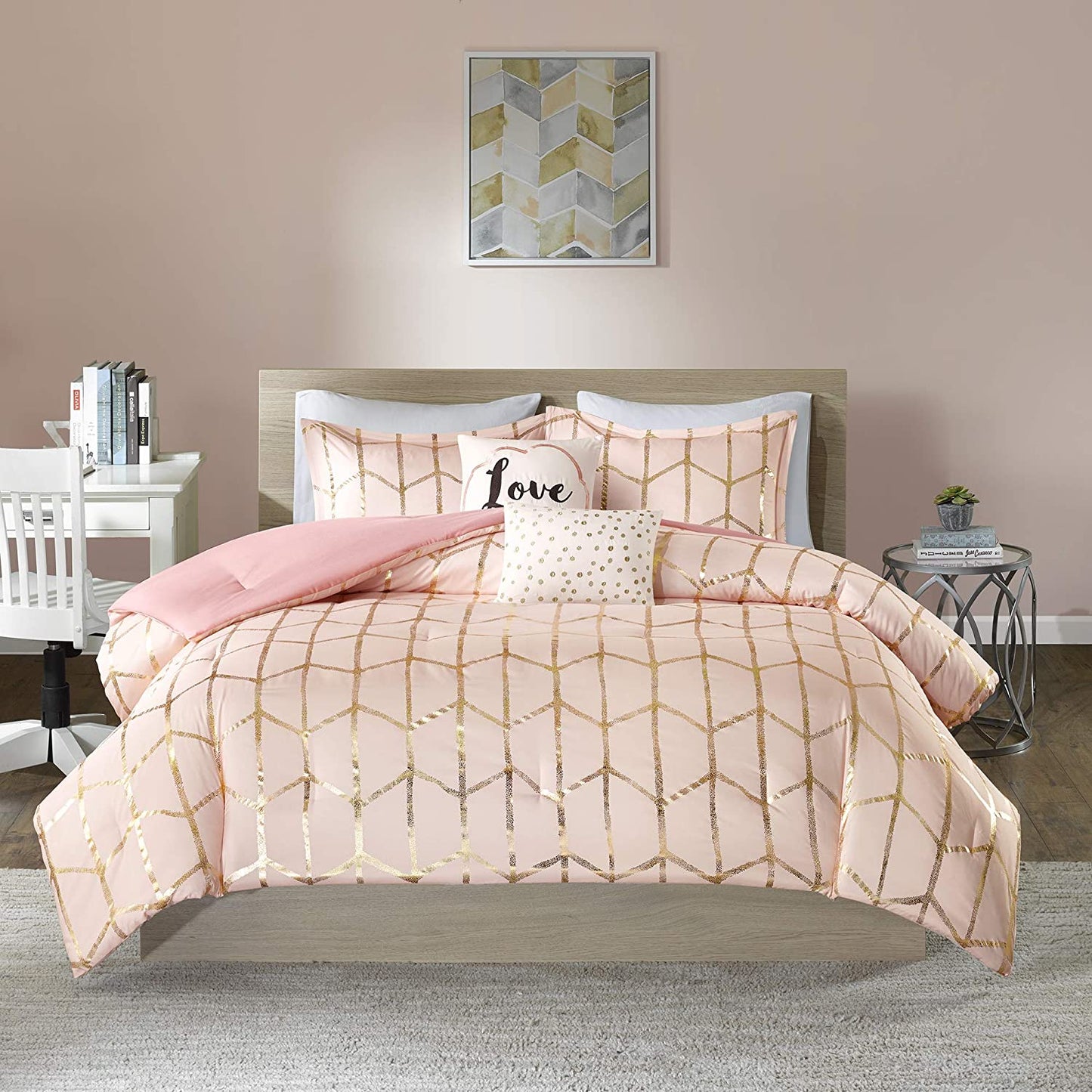 Raina Comforter Metallic Print Geometric Design Modern Trendy All Season Bedding Set
