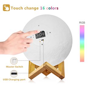 Decorative Moon Light Lamp with Time Setting and Stand 3D Print LED 16 Colors