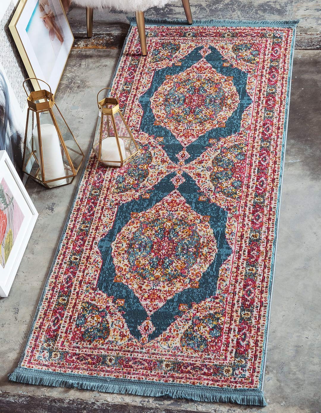 Vintage Traditional Turquoise Red Violet Area Rugs