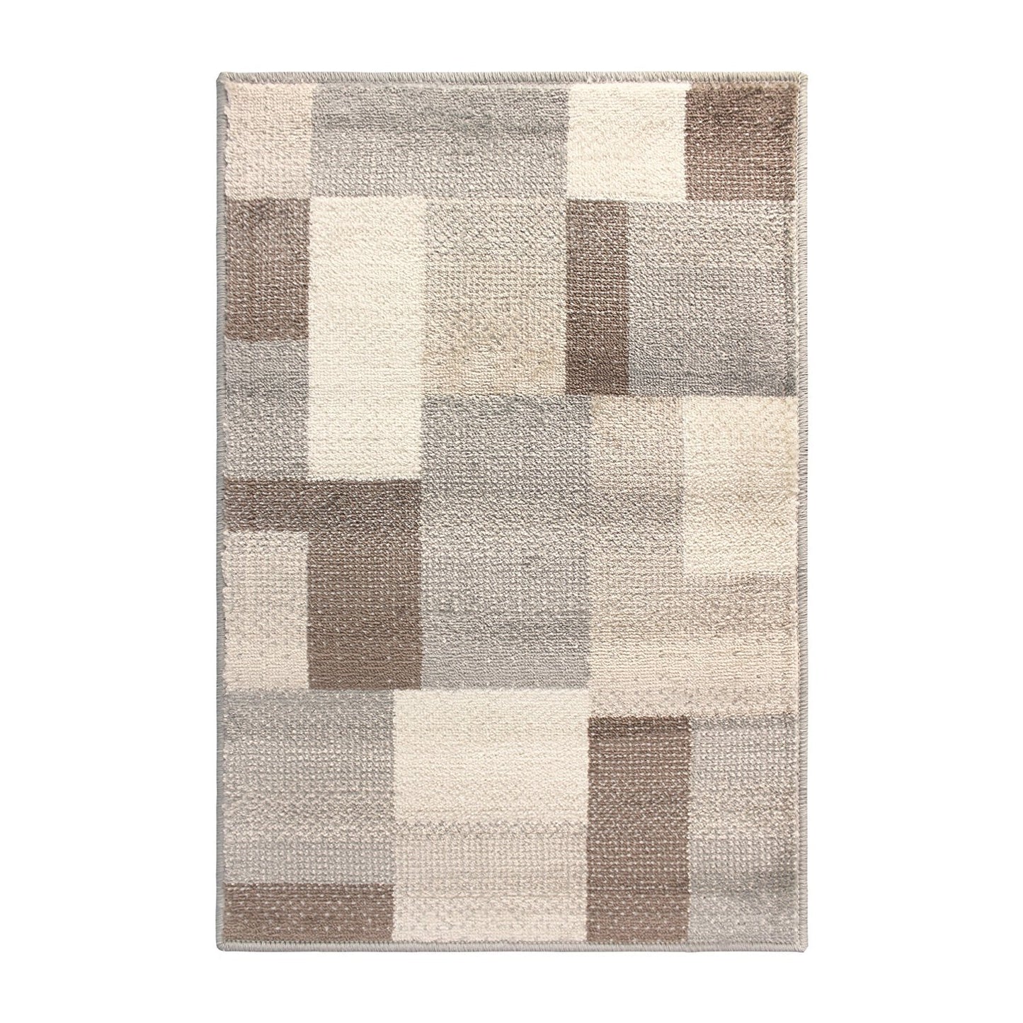 Rectangular Boxes Pattern Ivory Beige Area Rug