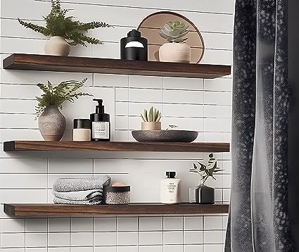 Rustic Farmhouse Floating Shelves for Wall Decor - Brown Set of 4