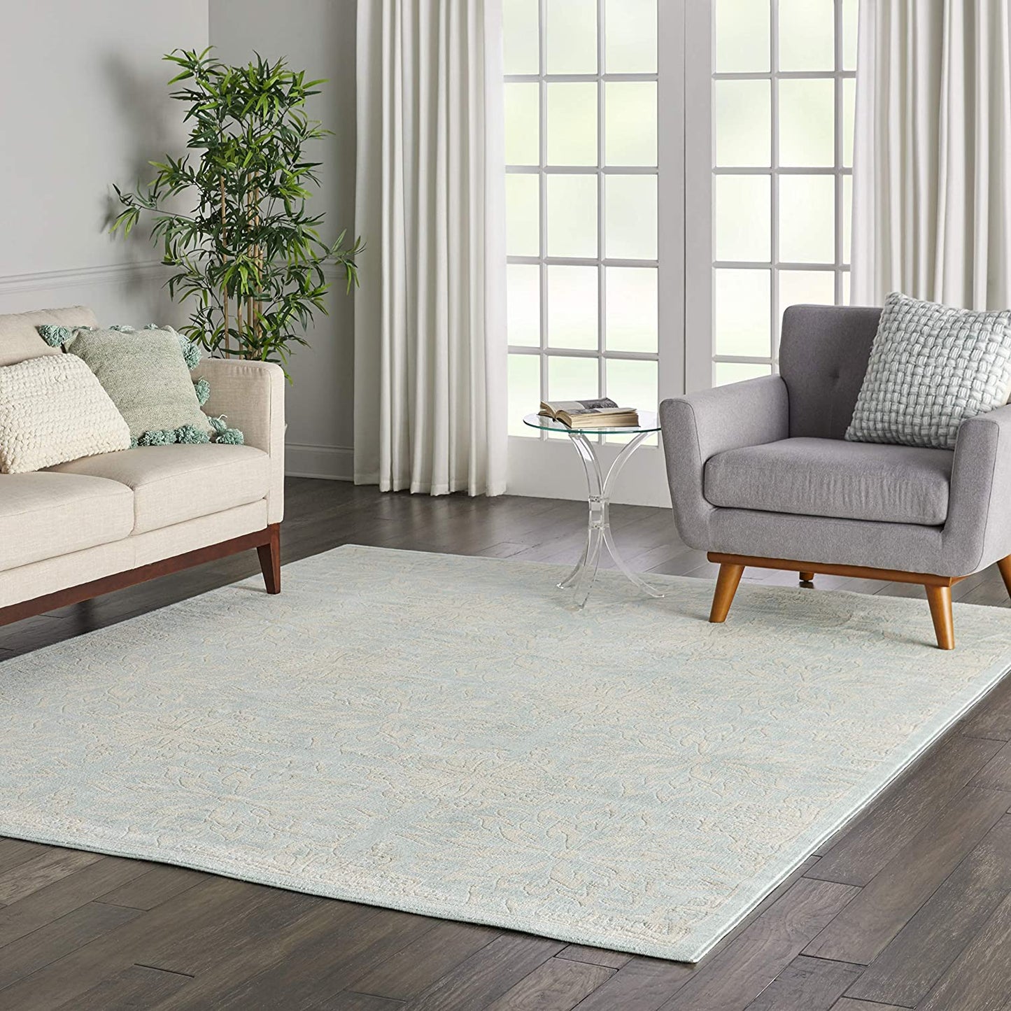 Transitional Floral Ivory/Green Area Rug