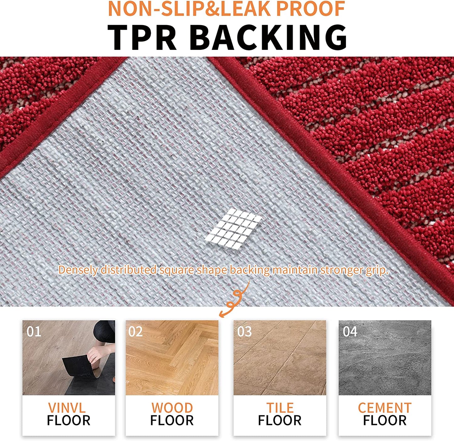 Set of 2 Grey Kitchen Rugs and Mats with TPR Backing 100% - 20x30inch/20x48inch