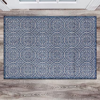 Capri Transitional Floral Circles Textured Flat Weave Easy Cleaning Outdoor Rugs - 2' x 3' Brown