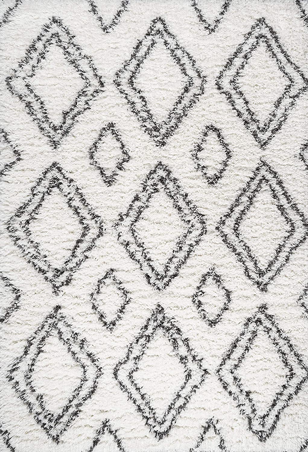 Beni Moroccan Style Diamond Shag Ivory/Dark Gray Soft Area Rug