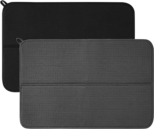 Absorbent Sink Drain Mats with Microfiber,16"x18”,2 Pack Black