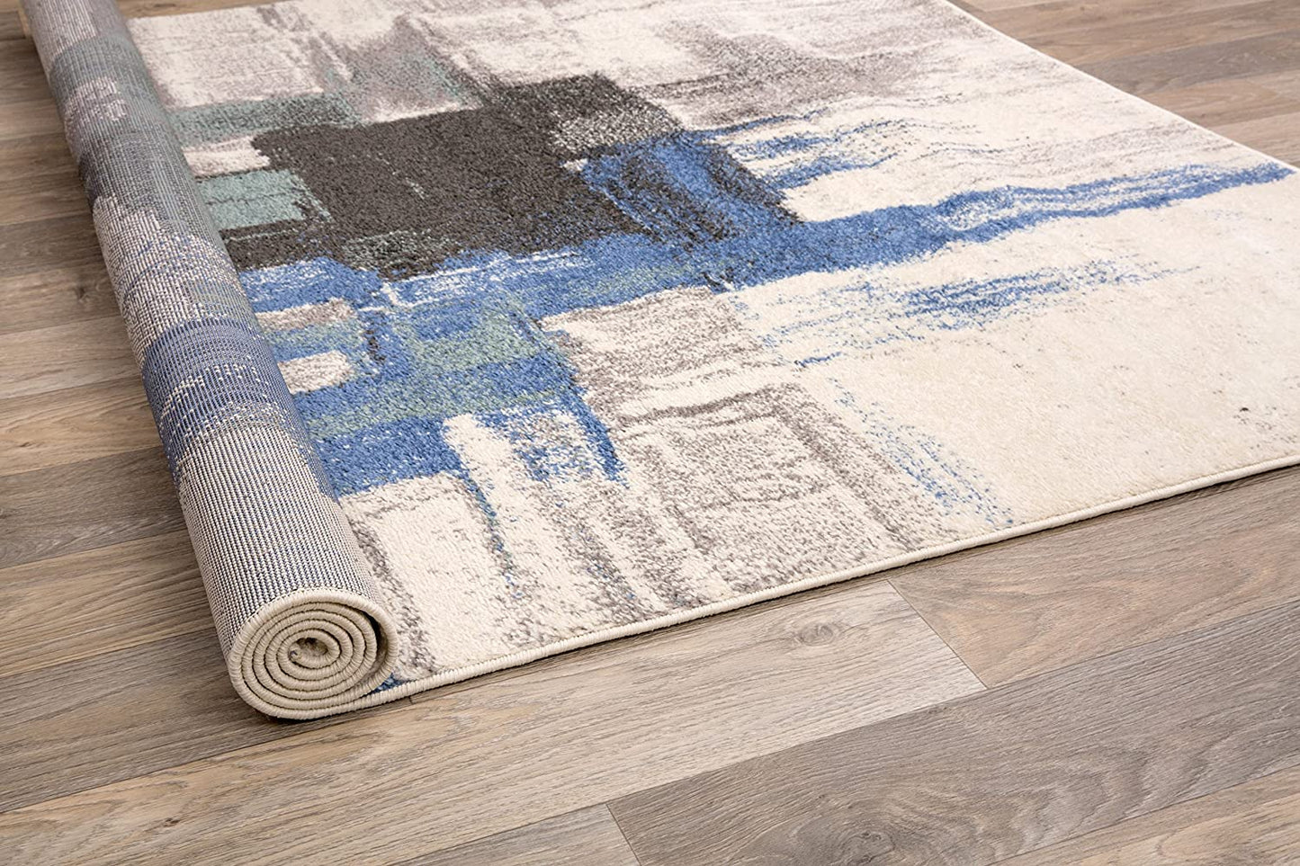 Abstract Blue Gray Ivory Area Rug