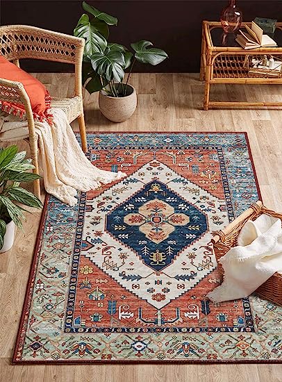 Non-Slip Distressed Vintage Persian Oriental, Small Accent Throw Low Pile Traditional Area Rug - 2' X 3'