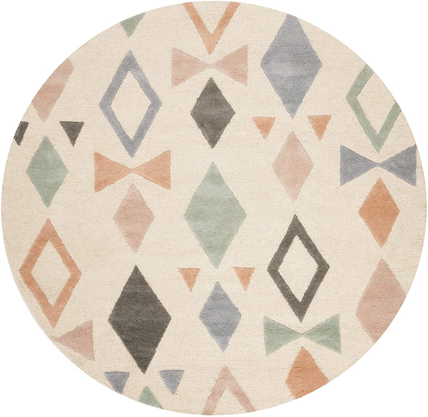 Kids Collection Handmade Geometric Wool Area Rug Ivory / Multi