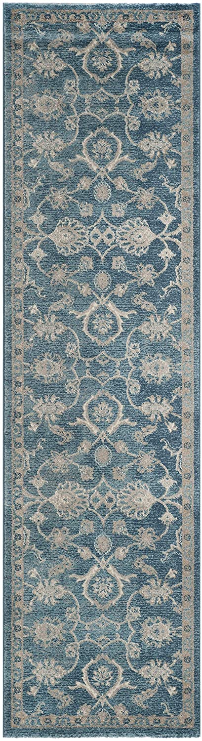 Vintage Blue and Beige Distressed Area Rug