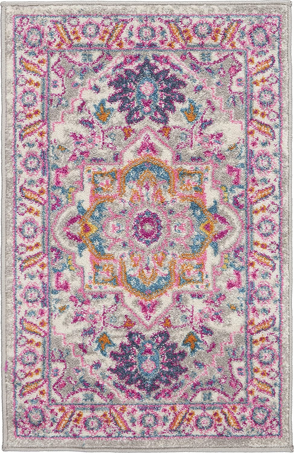 Persian Colorful Light Grey/Pink Area Rug