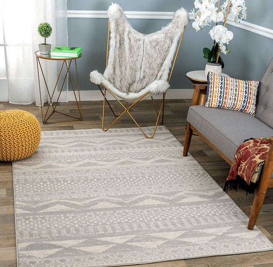 Contemporary Bohemian Gray Ivory Area Rug