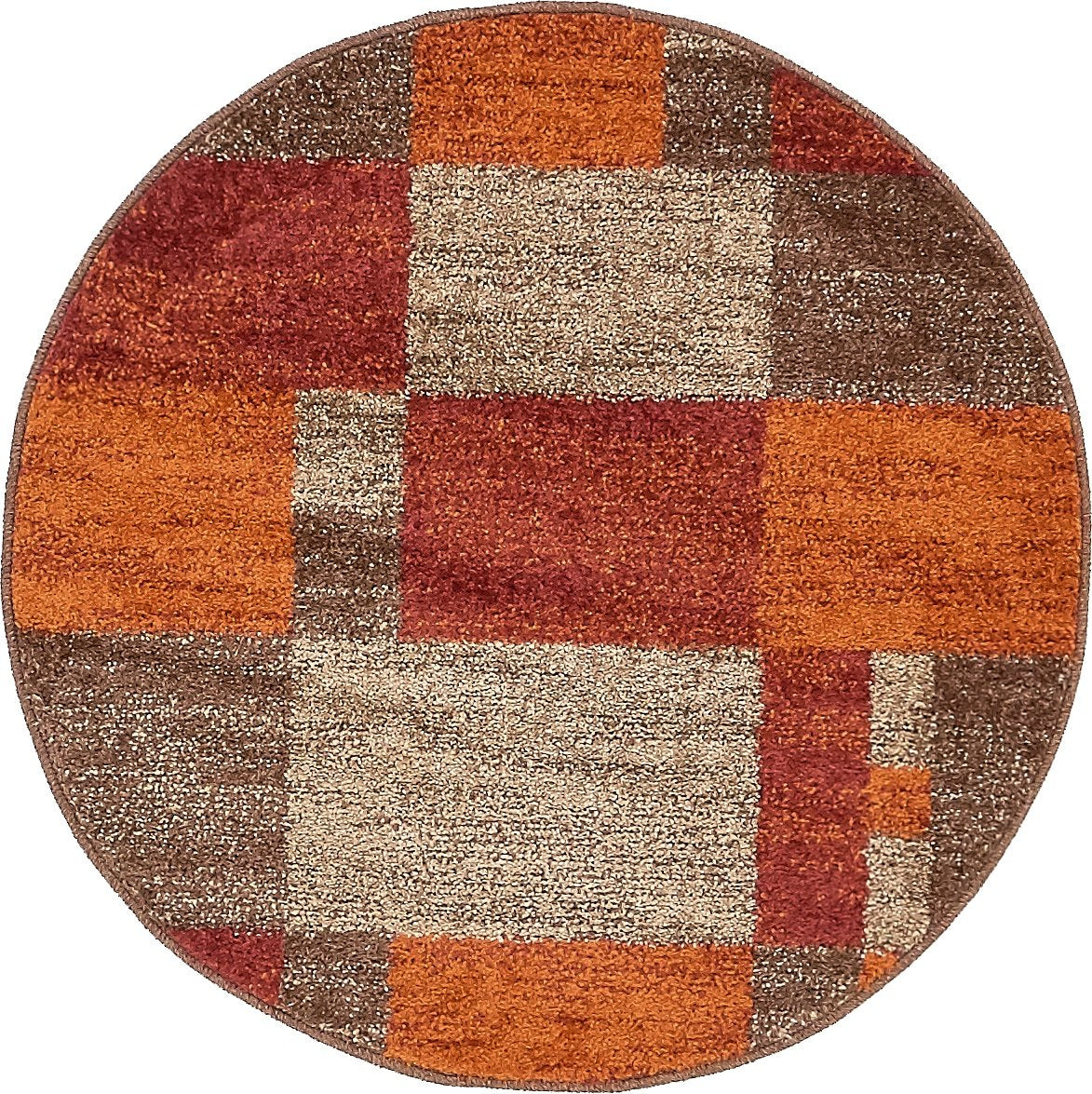 Warm Toned Checkered Multi-color Brown Orange Area Rugs