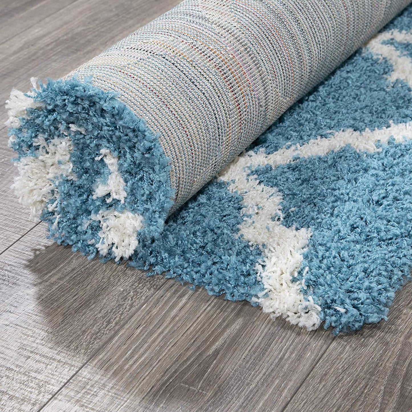 Turquoise Blue White Soft Shag Area Rugs