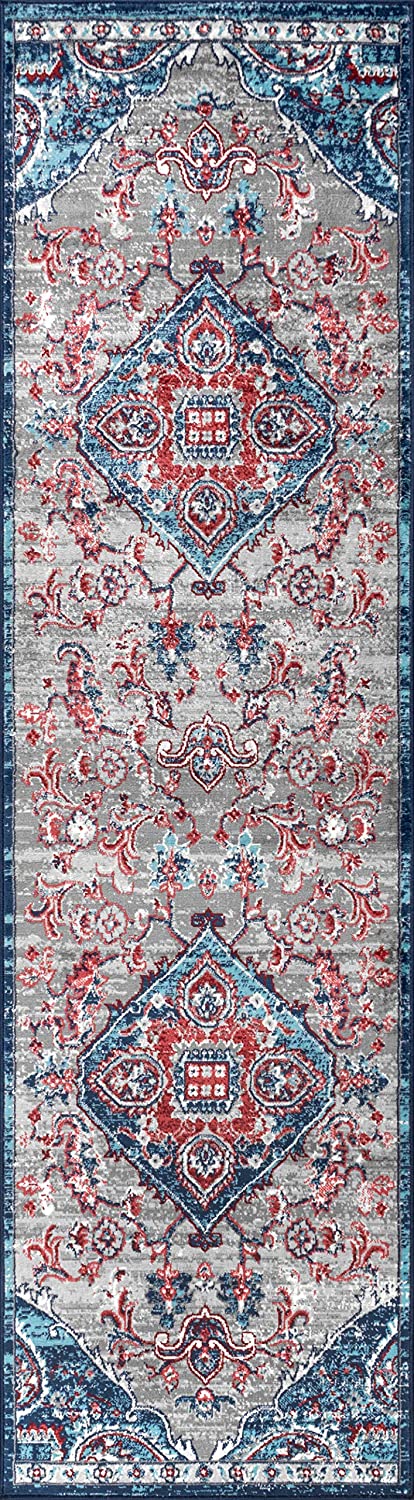 Modern Persian Vintage Medallion Red/Navy Soft Area Rug