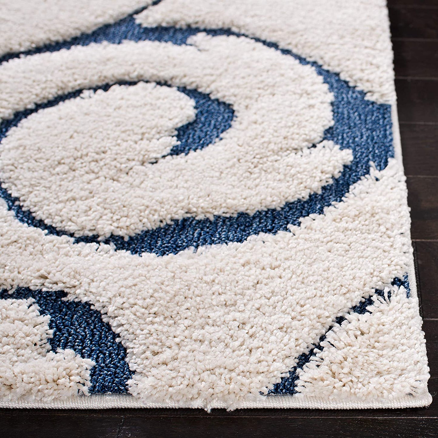 Premium Swirl Thick Plush Cream/Blue Area Shag Rug