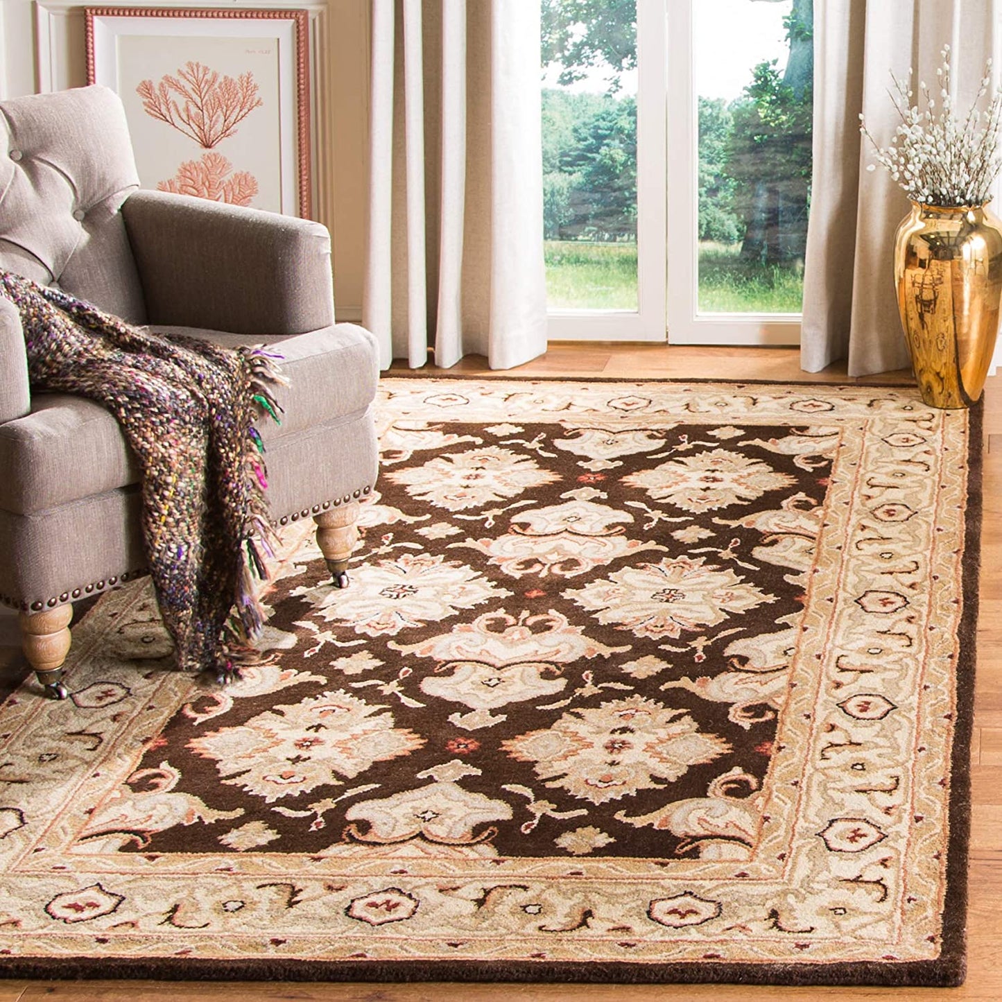 Safavieh Heritage Collection Handmade Traditional Oriental Premium Wool Area Rug, Espresso / Ivory