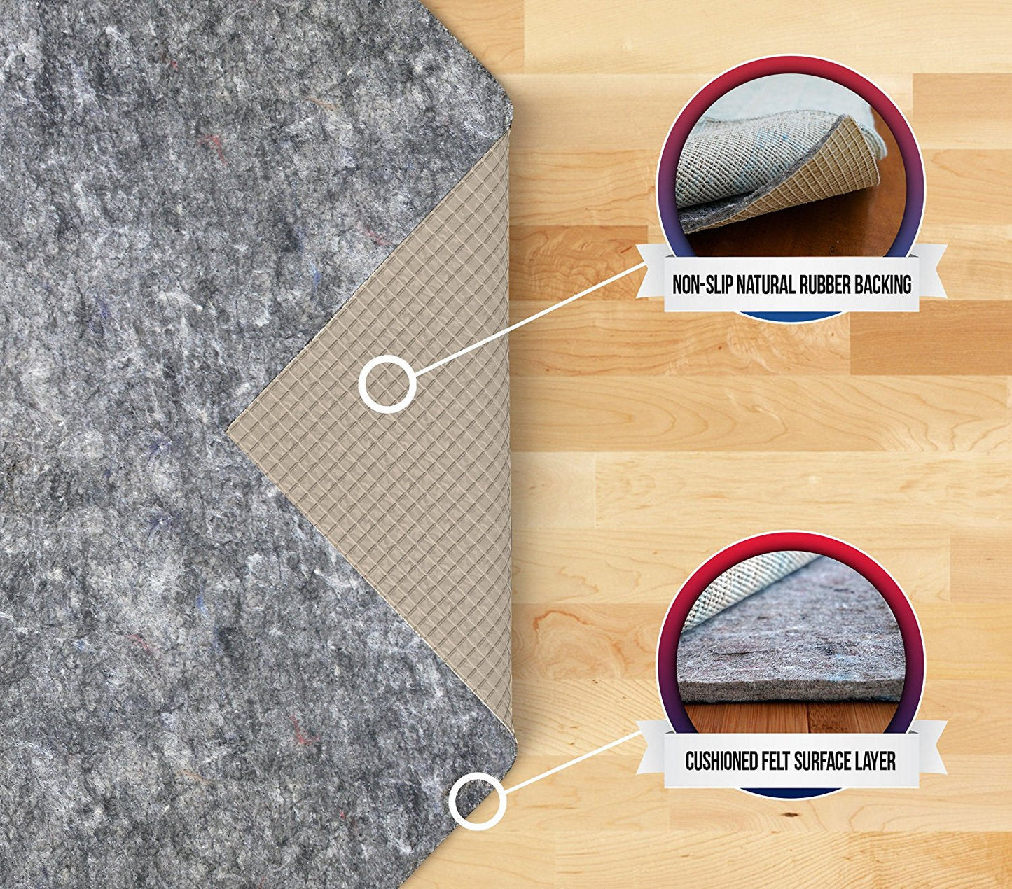 Dual Surface Felt and Latex Non Slip (non skid) Rug Pad 1/8 Inch Thick