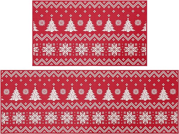 Washable Decorative Non Skid Christmas Kitchen Runner Mat, 17"x29"+17"x47"