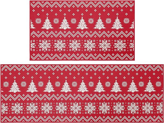 Washable Decorative Non Skid Christmas Kitchen Runner Mat, 17"x29"+17"x47"