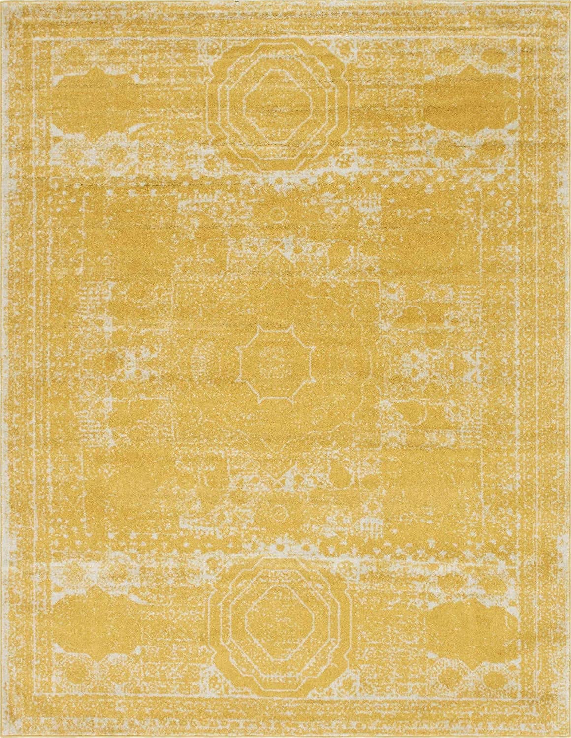 Vintage Traditional Medallion Border Yellow Area Rug