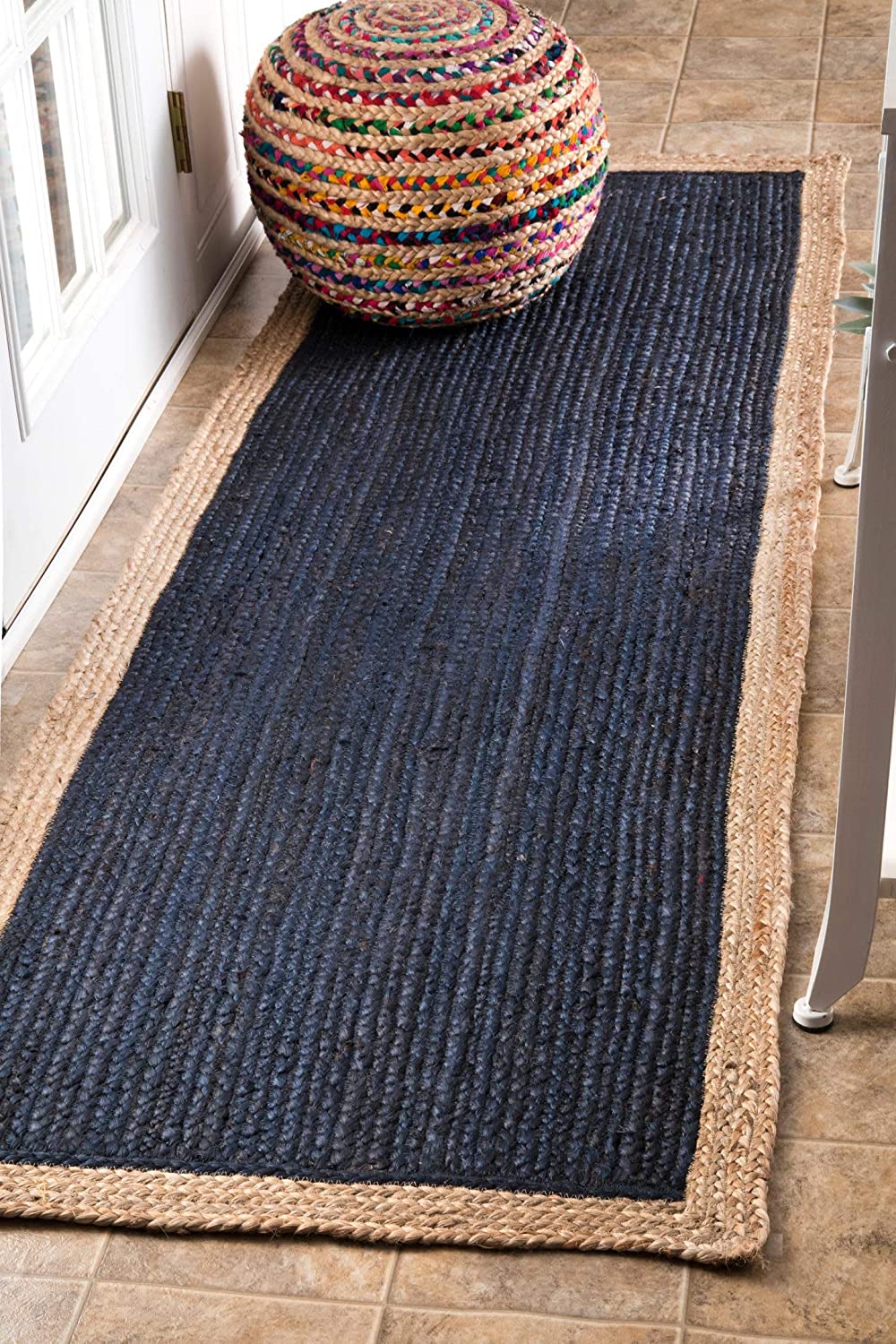 Hand Woven Jute Area Rug, Blue