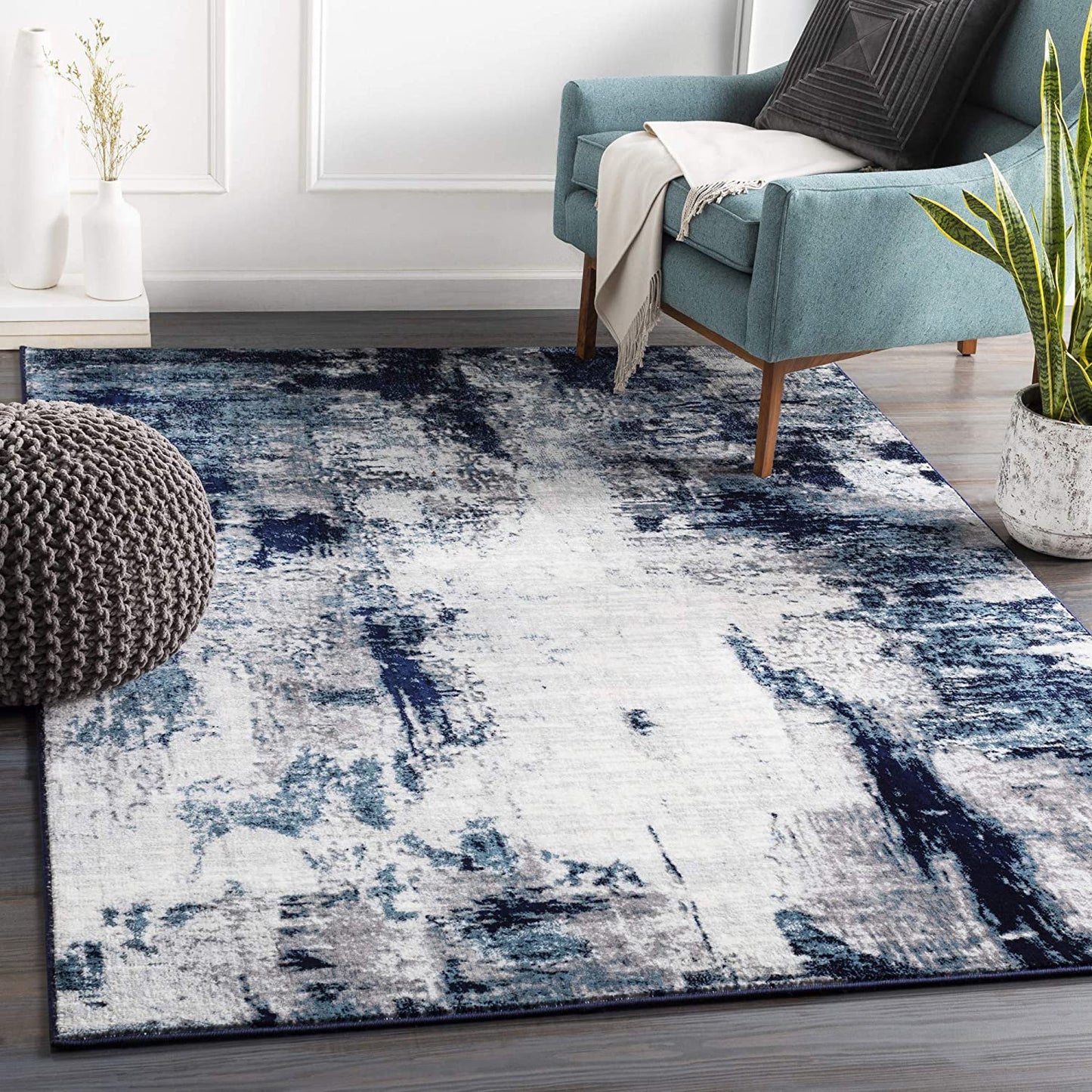 Modern Abstract Soft Area Rug, Aqua