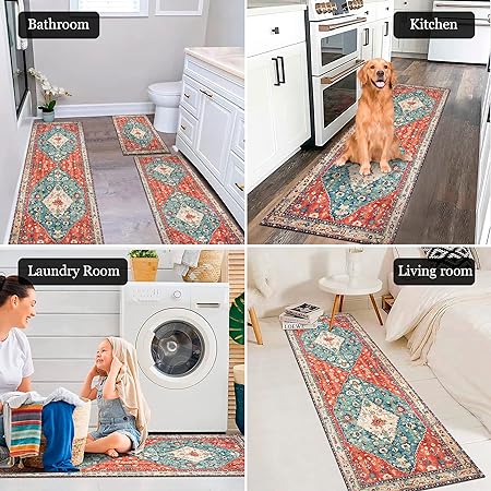 Boho Farmhouse Non Slip Washable Kitchen Area Rug Sets 3