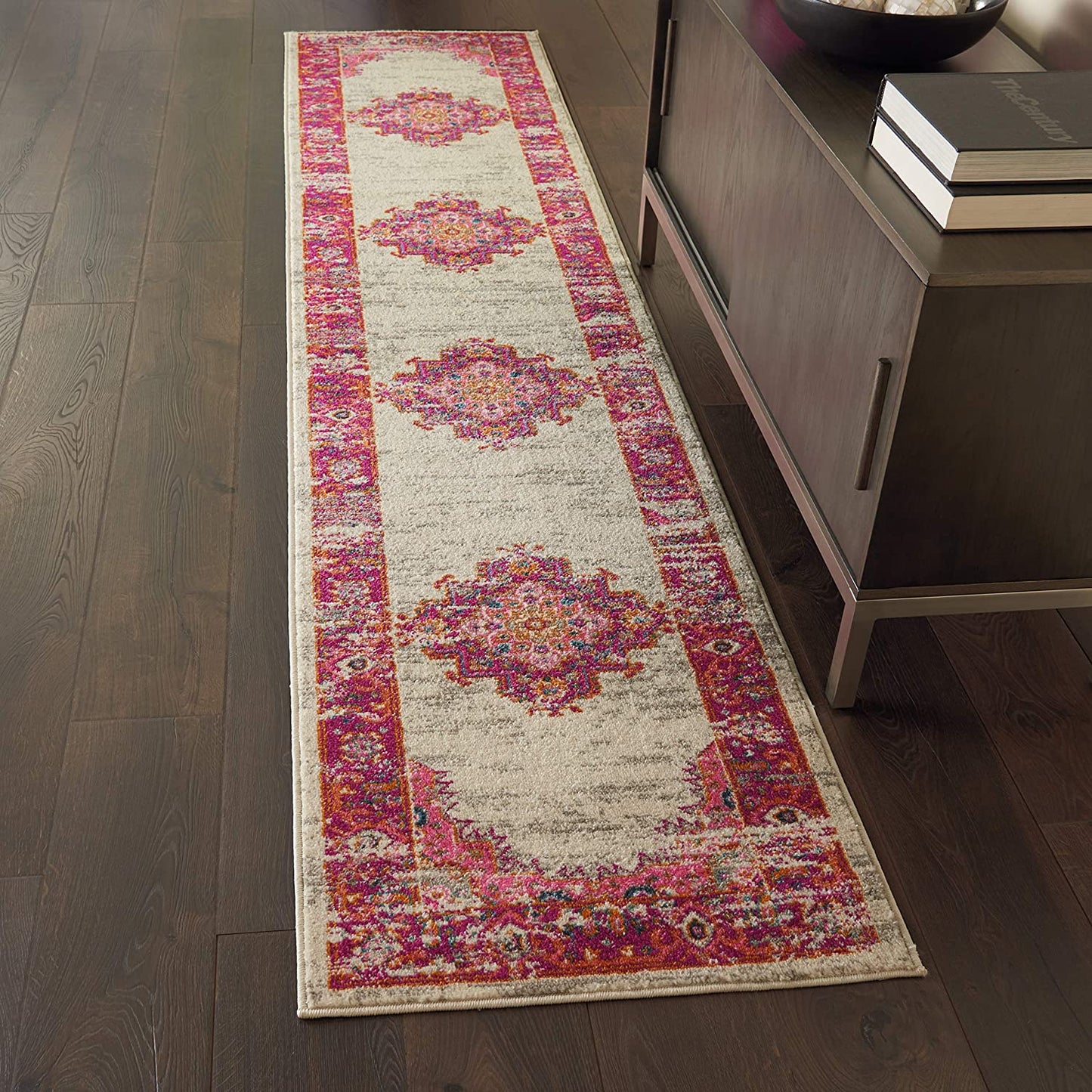 Passion Bohemian Modern/Traditional Area Rug, IVORY/FUSHIA