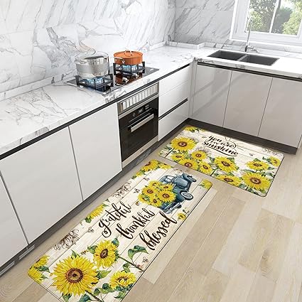 Set 2 Pieces,0.4 Inches Thick Non Slip Kitchen Rugs and Mats Teal Wood Cushioned Anti Fatigue Floor Mat Waterproof Comfort Standing Runner Sink Rug,17.3 x 28+17.3 x 47 Inch