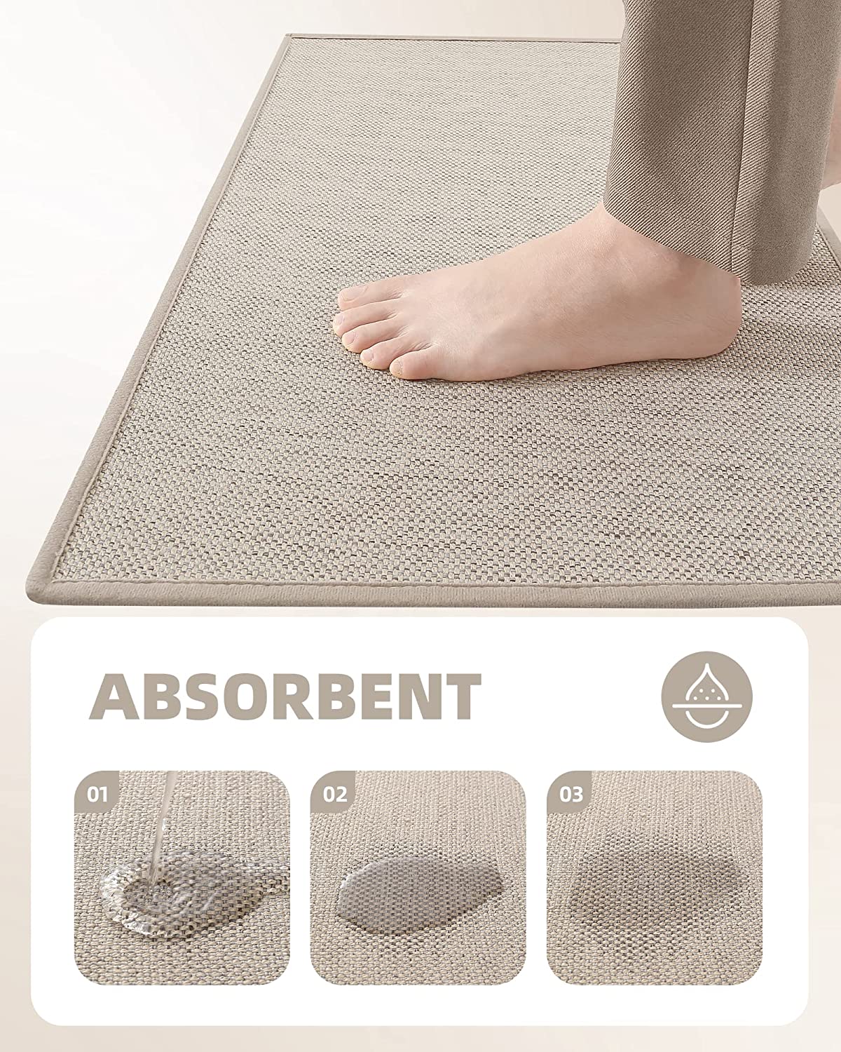 Non Slip Washable, Absorbent Woven Easy to Clean Kitchen Floor Mats - 17”x71”, Grey