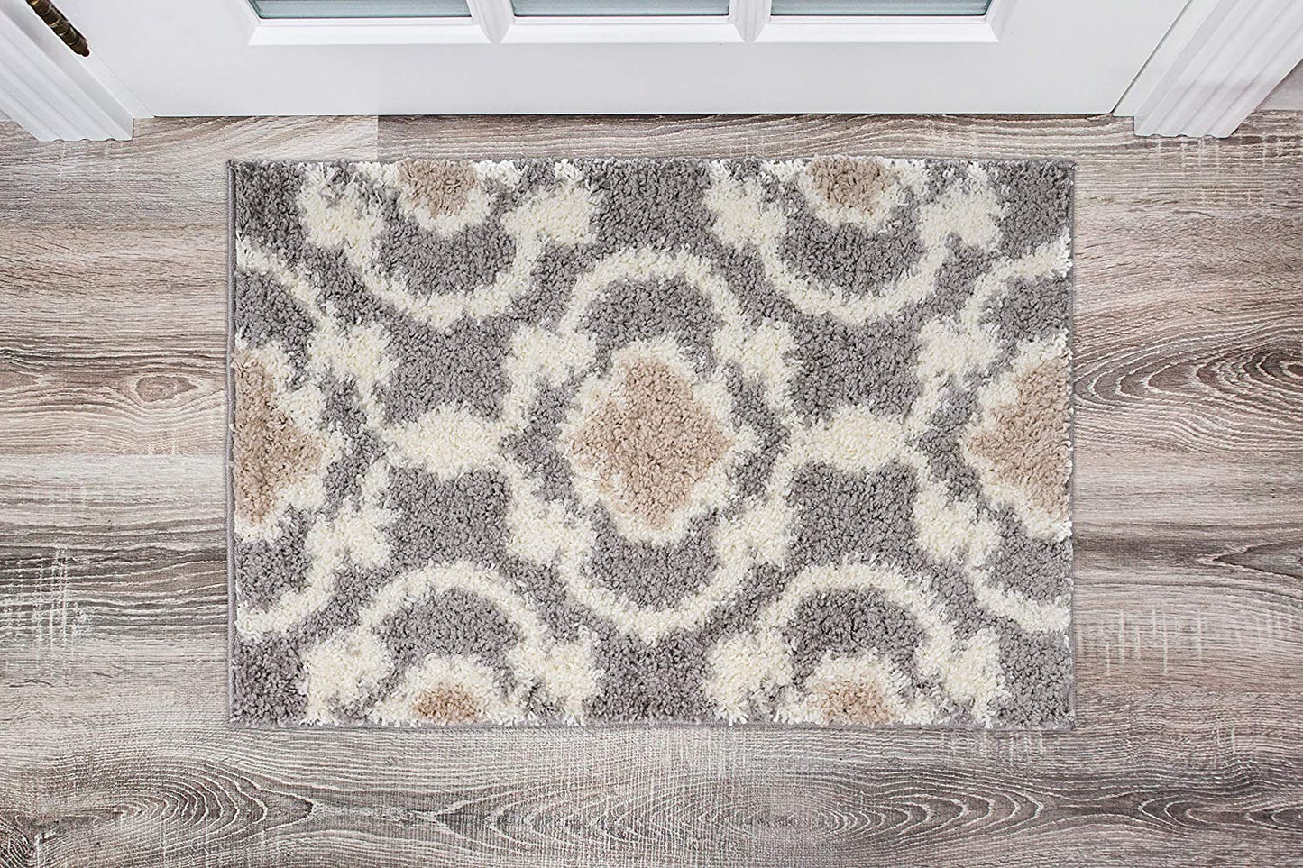 Trellis Gray/Grey Cream Shag Area Rug