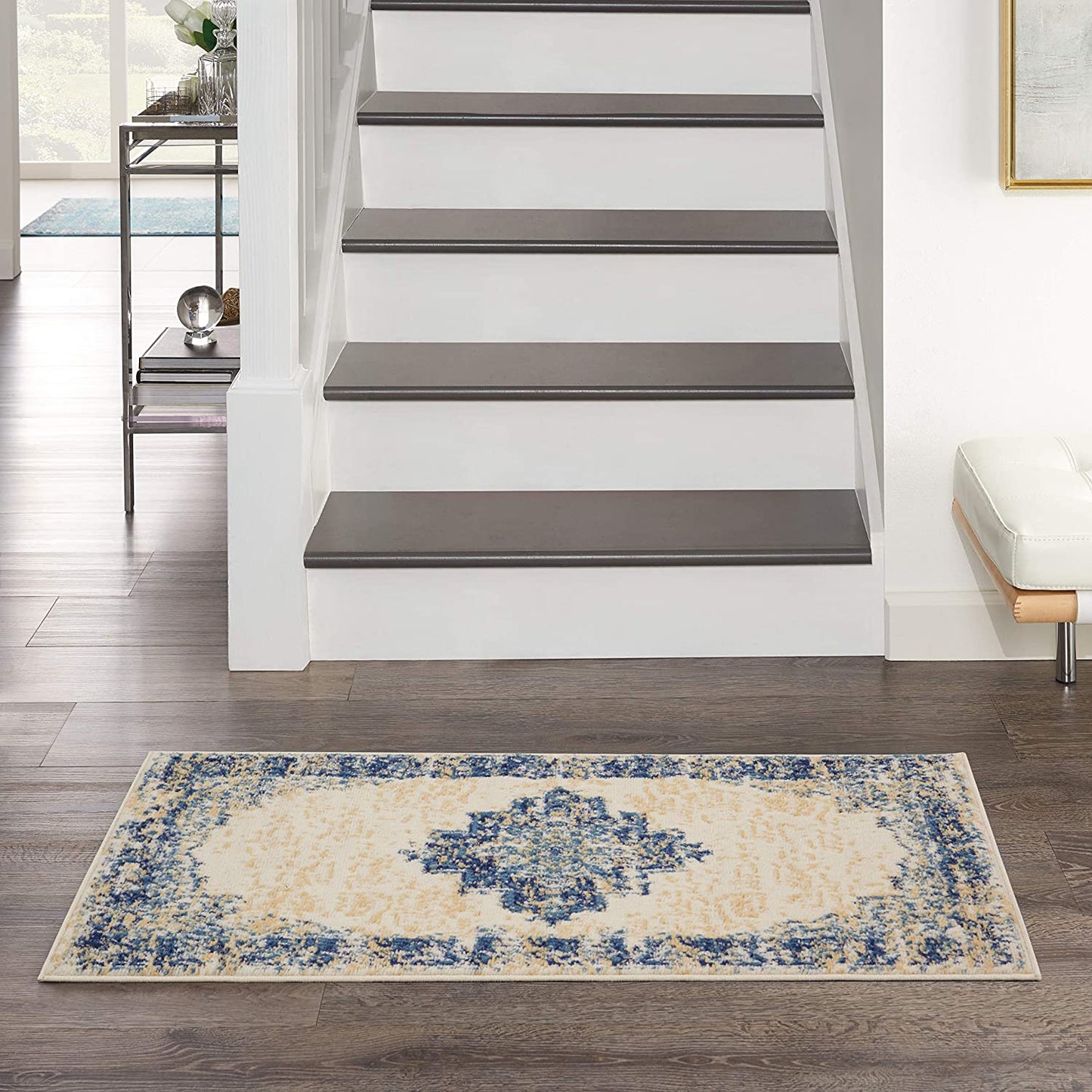 Navy Blue White Distressed Persian Area Rugs