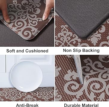 48x20 Inch/30X20 Inch Kitchen Rug Mats Made of 100% Polypropylene 2 Pieces Soft Kitchen Mat Specialized in Anti Slippery and Machine Washable (Grey)